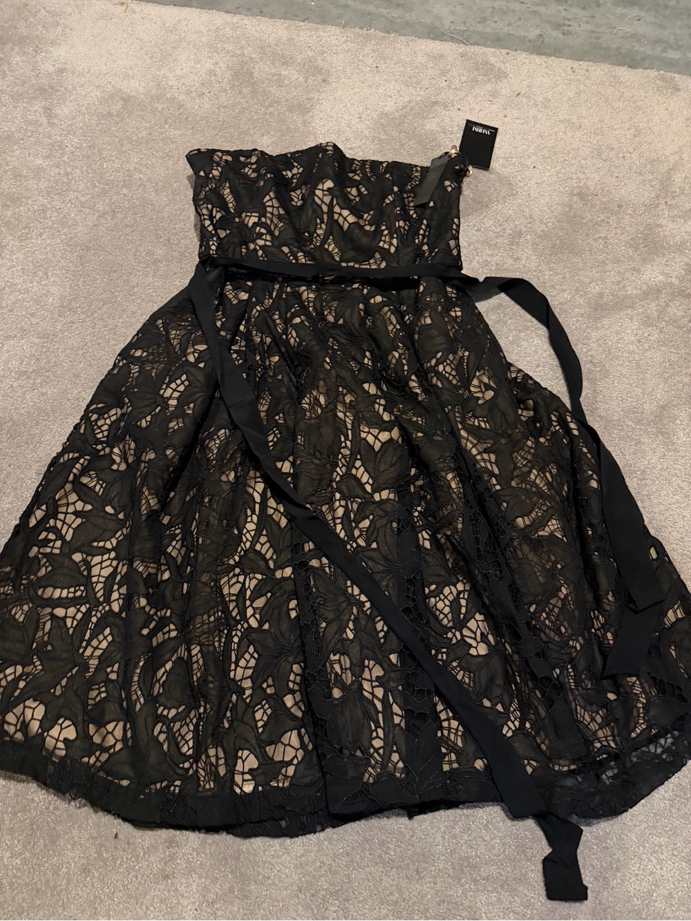 White House Black Market Black Lace Strapless Party Dress